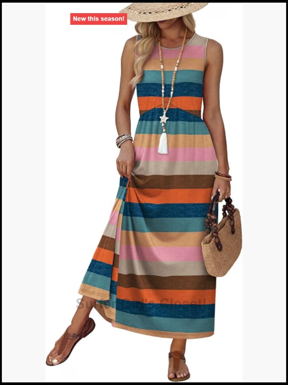 WIHOLL Babydoll Maxi Dress Summer Vacation Sundress with Pockets